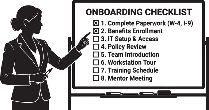Onboarding Checklist Vector, New Employee Orientation, HR Process, Business Training, Corporate Welcome, Human Resources Management, Checklist Template