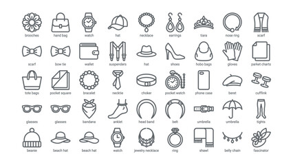 Collection of various fashion accessories and items icons  jewelry clothing and more © Dabu