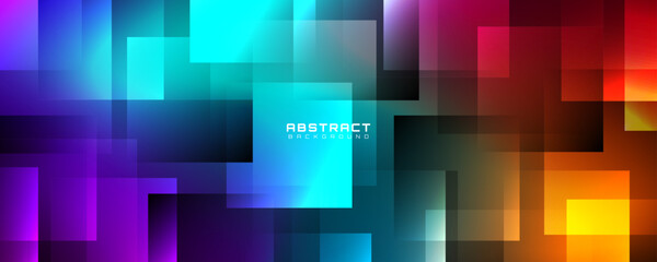 Naklejka na ściany i meble Colorful abstract background overlap layer on dark space with glowing square shapes effect decoration. Modern graphic design element cutout style concept for web, art, flyer, card, or brochure cover