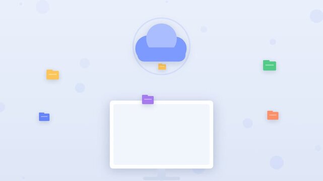 Flat design cloud backup with folders uploading to cloud