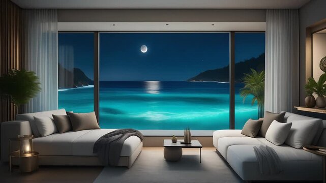 Luxury Resort Suite Interior at Night Seamless Loop