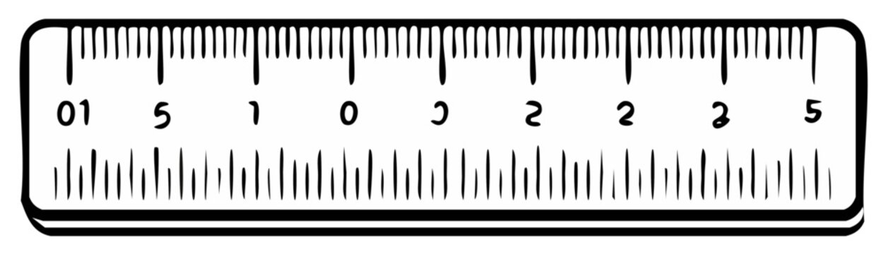 Doodle ruler illustration with measurement lines and numbers for education or design projects
