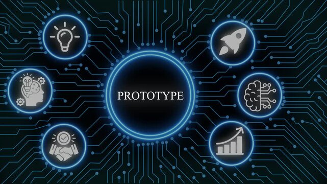 Prototype development concept with digital circuit board background