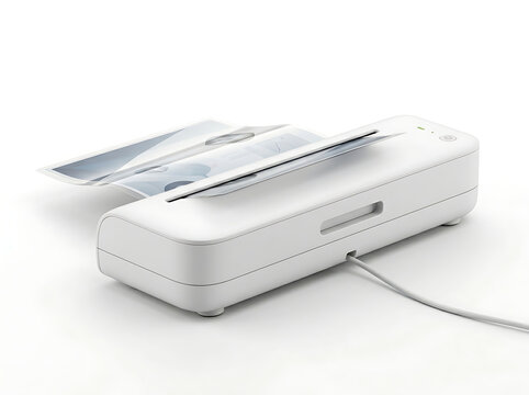 High-tech white device for document lamination isolated on a white background