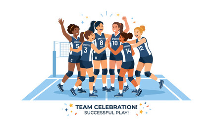 Fototapeta premium Diverse women's volleyball team celebrating victory on court