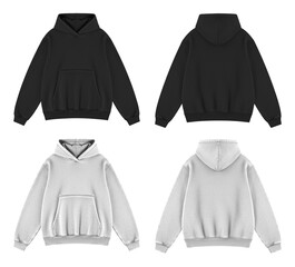 Black and Gray Oversized Hoodie Mockup Front and Back Views on Transparent Background © Drip