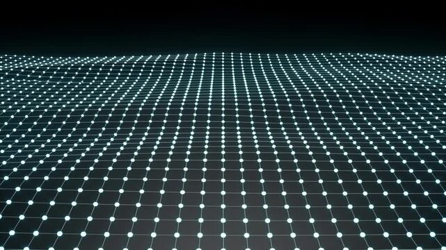 Digital Grid with Glowing Connected Nodes on Dark Background