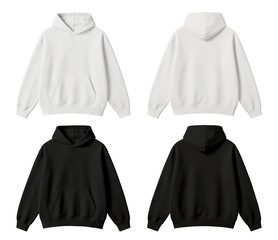 Black and White Hoodie Mockup Front and Back Views on Transparent Background © Drip