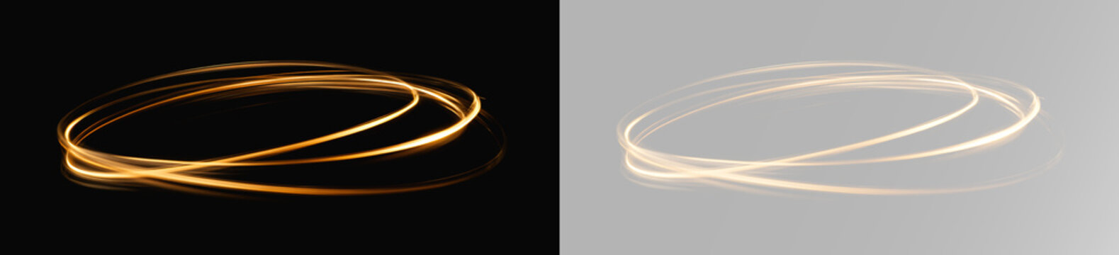 Golden luminous circular halo orbit ring vortex spiral glowing swirl abstract light ribbon smooth elegant rotation