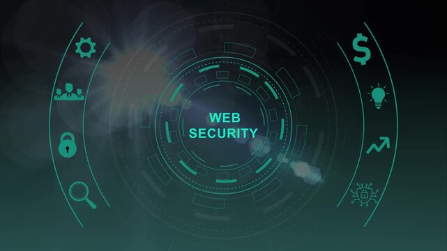 Web security. Cyber security, computer data encryption and internet protection.Circular hud interface,abstract blue technology network background.