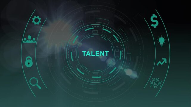 Open your talent and potential. Talented human resources - company success.Circular hud interface,abstract blue technology network background.