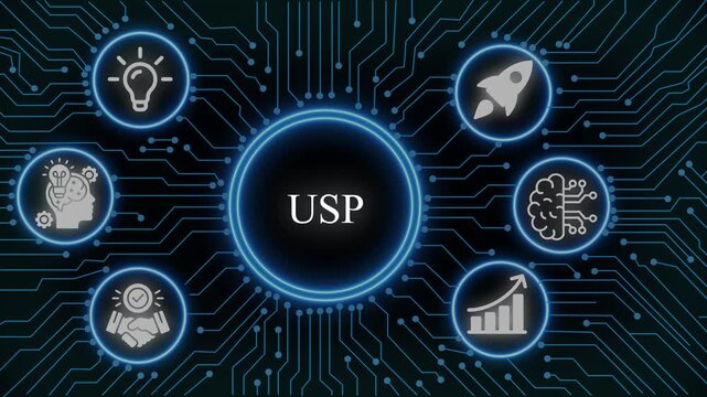 Unique proposition usp concept with digital circuit board background