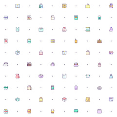 Naklejka premium Seamless pattern package and Shipping Pictograms icon on white background. Included icons such as delivery, shipment, product, packaging, equipment, cart, warehouse and other elements.