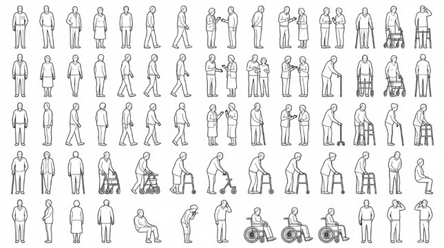 Senior Population CAD Scale People Library Architectural Vector Reference Pack