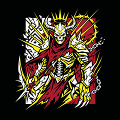 Fototapeta premium A formidable skeletal warrior in ornate armor and a red cape