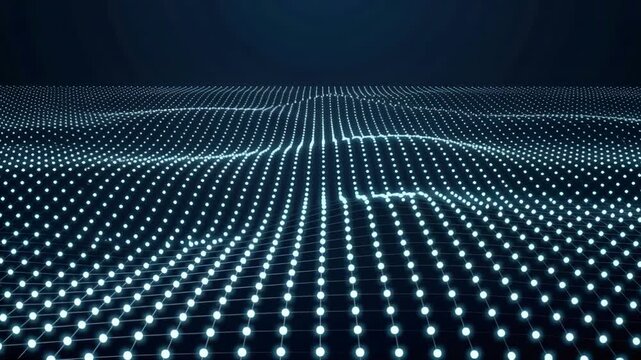 Digital Data Grid with Glowing Dots and Wave Pattern