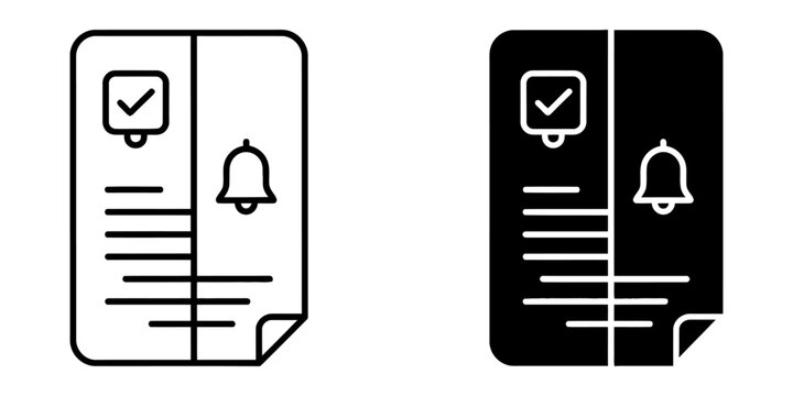 Document notification and checkmark icons set with document notification checkmark verified business interface checkboard approved