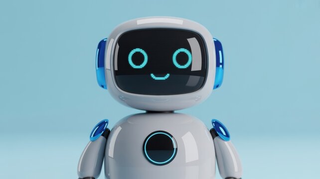 Friendly Service Robot With Smiling Face Display On Transparent Background