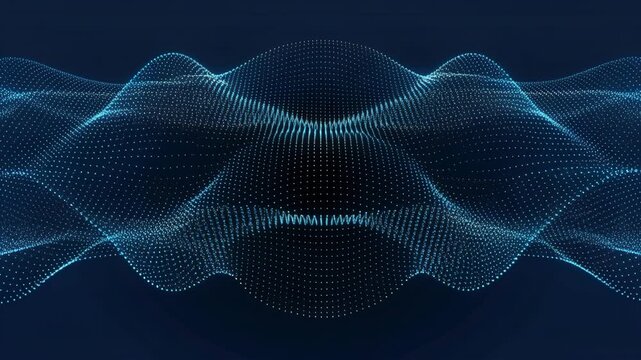 Digital Wave Background with Glowing Blue Dot Mesh