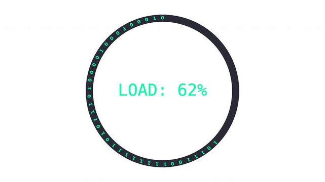 Flowing Binary Code Stream Forming Counter Clockwise Loading Ring Progress Animation Transparent Loop High Quality Overlay Graphic UI Tech Motion Element