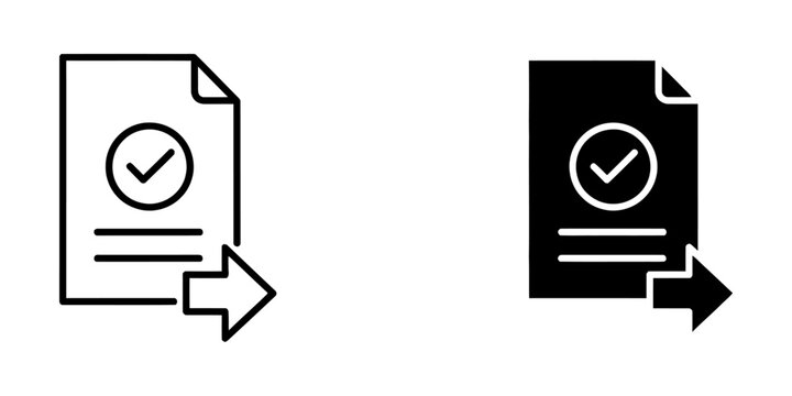 Document approval and export icons in linear and glyph design with document verified complete business interface confirmed validation