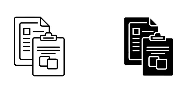 Document and clipboard file management icon set with document clipboard management business organizer paperwork template administrati