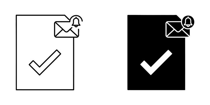 Document approval with envelope notification icon set document notification approval business completed envelope verified interface