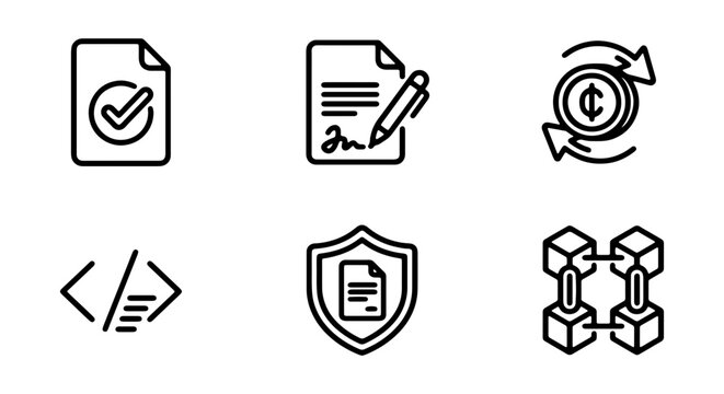 Blockchain Technology Icons, Cryptocurrency Security, Smart Contract, Code, Digital Ledger, Data Security