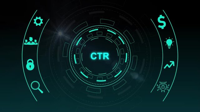 Digital marketing concept CTR click through rate infographic with icons and with gears advertising
