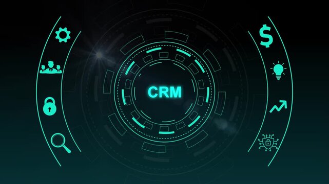 Business, Technology, Internet and network concept. CRM Customer Relationship Management.Futuristic circular hud technology background