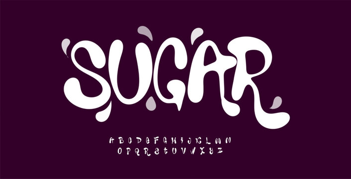 Groovy Font Bouncy Logo Alphabet Fun Summer Letter Set Bubble Typography, Comic Typographic Design for Music Fest Text, Carnival Loud Headline, Fresh Juicy Title, Cartoon Fonts. Vector Typeface.