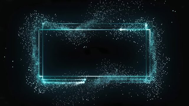 Rectangular frame made of tiny glowing particles  particles orbiting smoothly 