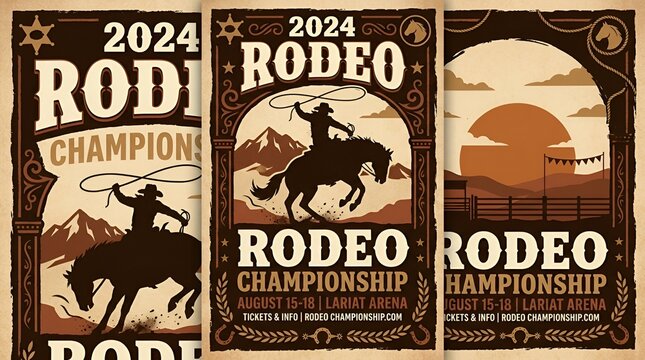 2024 Rodeo Championship Posters Vintage Western Grunge Style cowboys horses