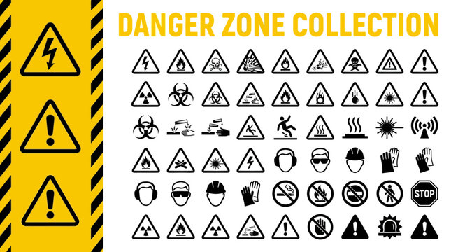 A Diverse Collection of Safety and Danger Zone Icons for Various Industrial and Public Safety Applications
