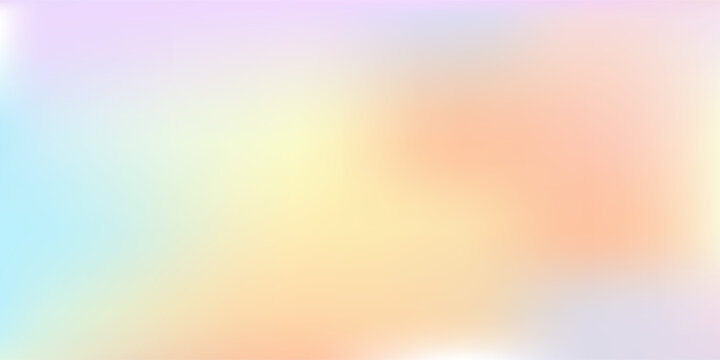  Abstract light blue, pink and yellow color vector banner. Pastel gradient sky pattern. Blurred light fuzz colorful gradient.