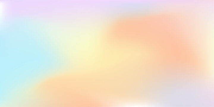  Abstract light blue, pink and yellow color vector banner. Pastel gradient sky pattern. Blurred light fuzz colorful gradient.