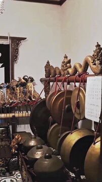 Traditional Javanese Gamelan and Wayang Puppet Performance Instruments