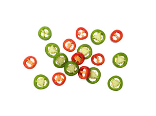 Scattered Sliced Jalapeño Peppers in Red and Green Colors