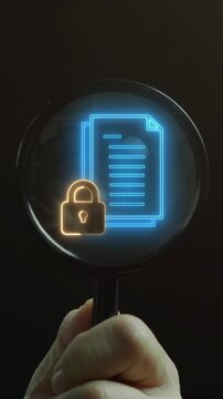 File Security icon, Document Management concept for system or process used to capture, track and store electronic documents. Businessman show document and folder icon with master key on virtual screen