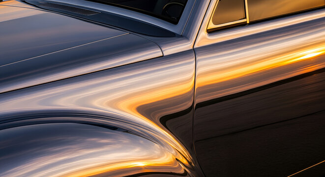 Classic car fender reflection sunset golden hour luxury vehicle detail