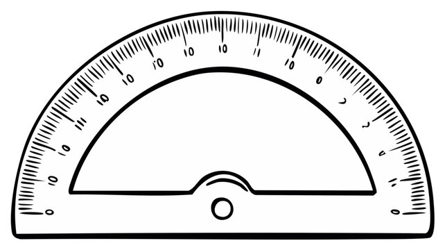 Illustrated protractor outline with degree markings for mathematics and geometry projects