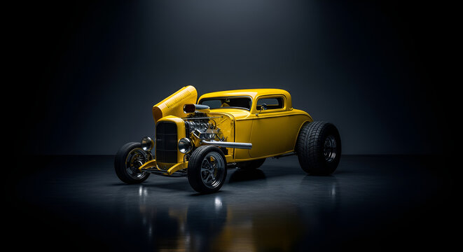 Vintage Yellow Hot Rod Coupe - Classic American Muscle Car