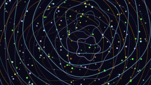 Abstract background with swirling lines and dots in a dark, cosmic, and intricate pattern, representing data or energy flow
