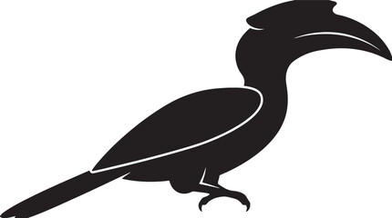 Silhouette of a Hornbill Bird, Vector Graphic Icon, Tropical Wildlife Symbol, Minimalist Animal Illustration, Black and White Avian Design © Imtiaz