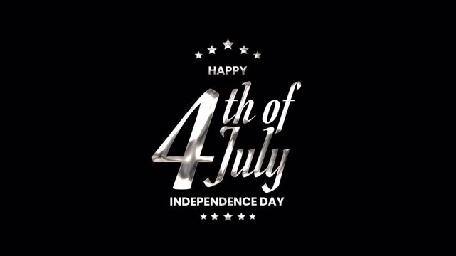 4th of july celebration greeting with silver text. Ideal for digital invitations, social media posts, and festive holiday designs. 4k video - alpha channel
