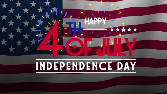 Happy 4th of July Independence Day Animation with Fireworks and Waving American Flag