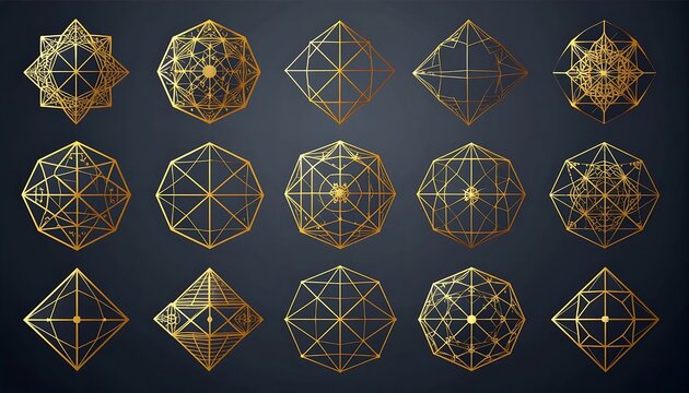 Geometric Golden Mandala Symbols Set