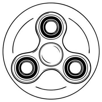 Monochrome Fidget Spinner Outline Illustration on Round Plate for Creative Projects