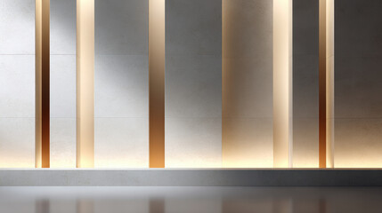 Naklejka premium Elegant architectural wall background with vertical gold stripe and soft light reflection