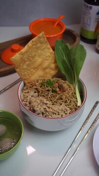 Bakmi Chicken and beef on the bowl